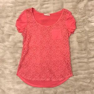 Hinge Bright Pink Lace Shirt Size XS